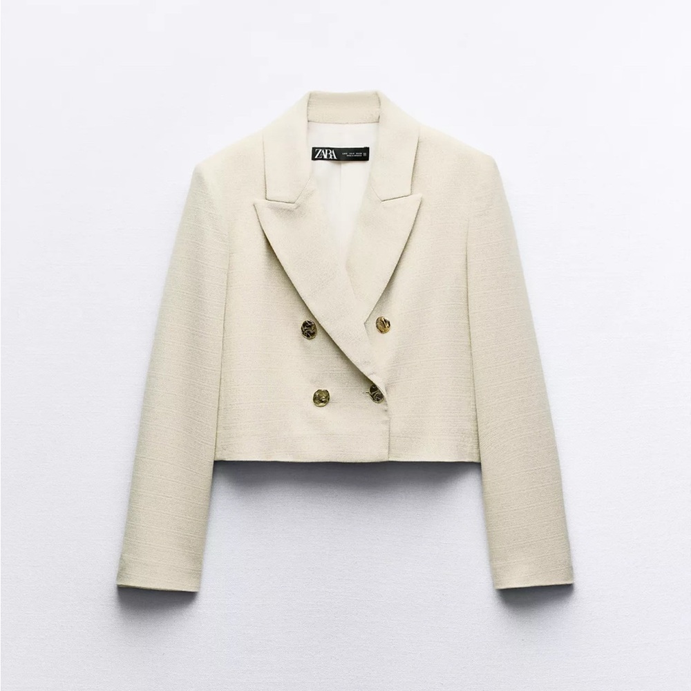 Zara NWT Women's Cream Double-Breasted Jacket, Elegant, Classy, Viral, Size M